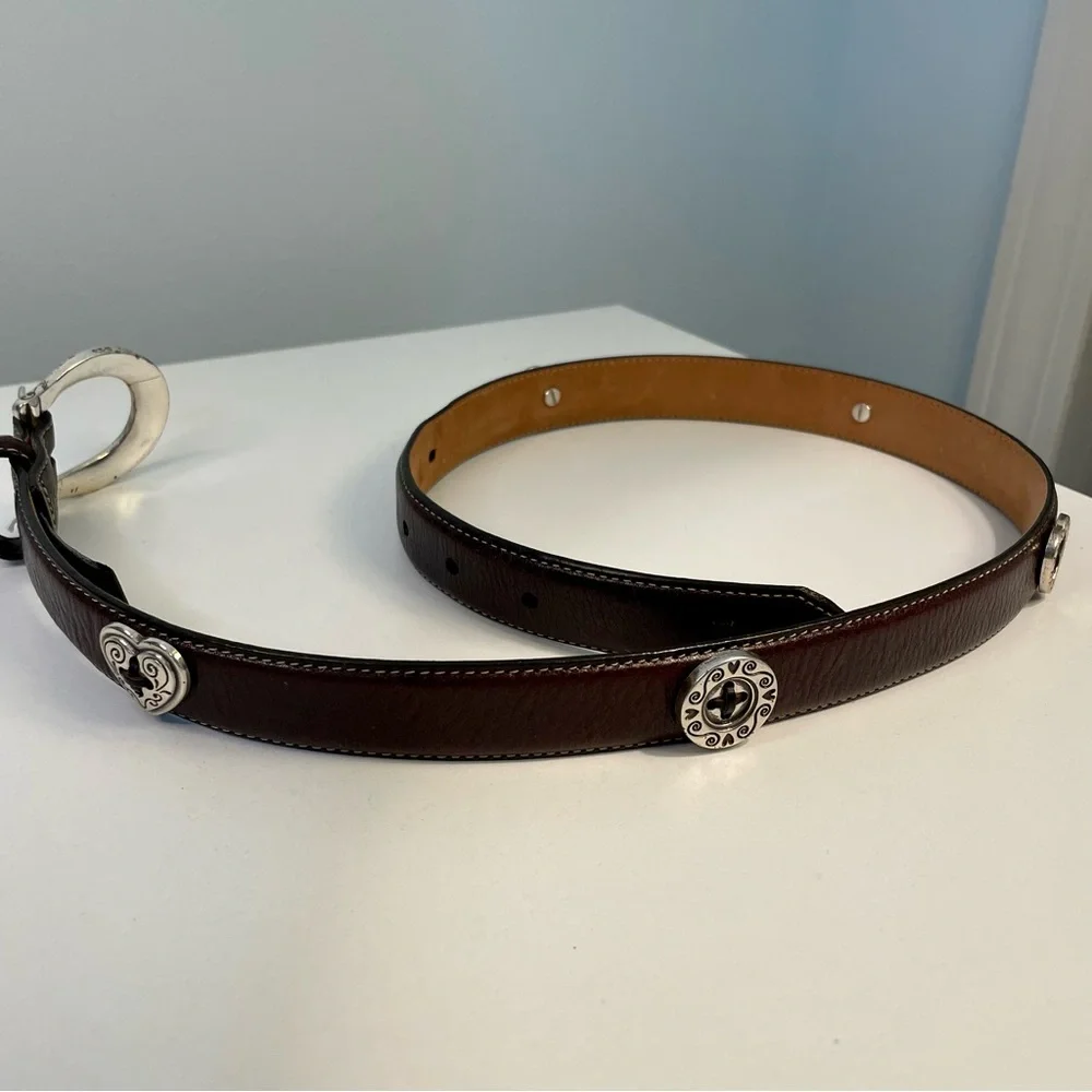 Brighton Vintage Brown Leather Silver Charm Belt Size M